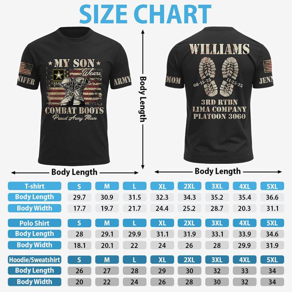 My Son Wear Combat Boots Proud Army Mom Custom All Over Print Shirt Hoodie Personalized Gradutation Date For US Military Family Members H2511