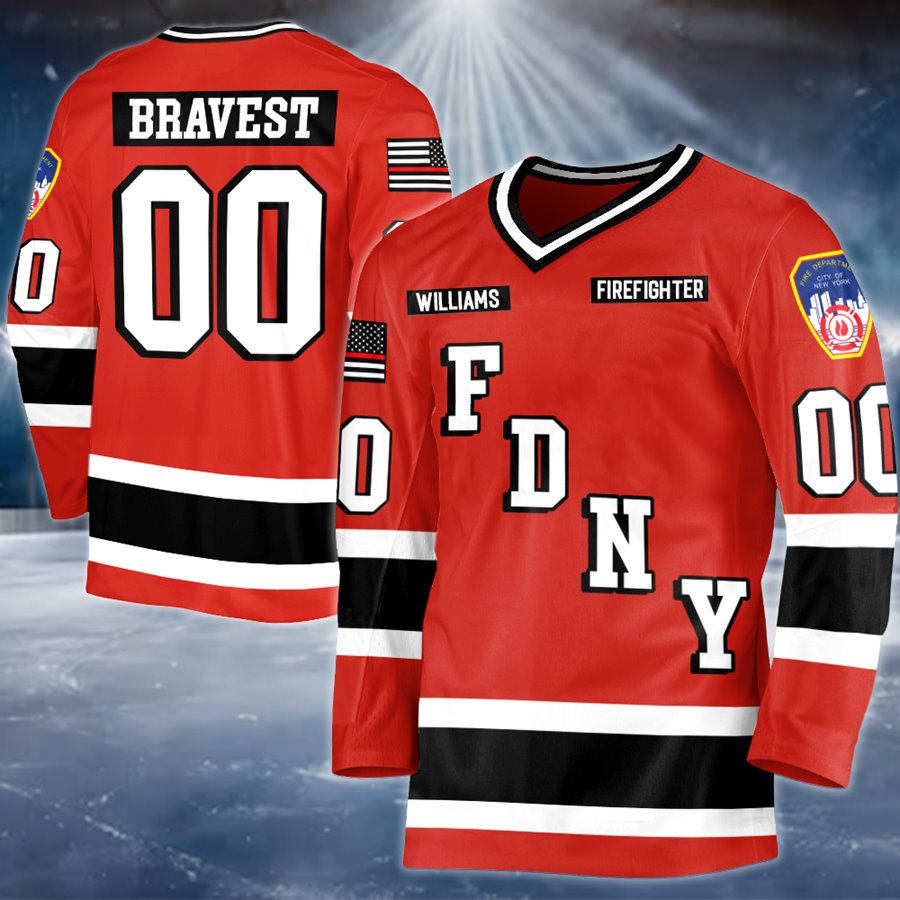 Premium Hockey Jersey For US Firefighter Custom Dept Name Number Thin Red Line Flag H2511 Trna