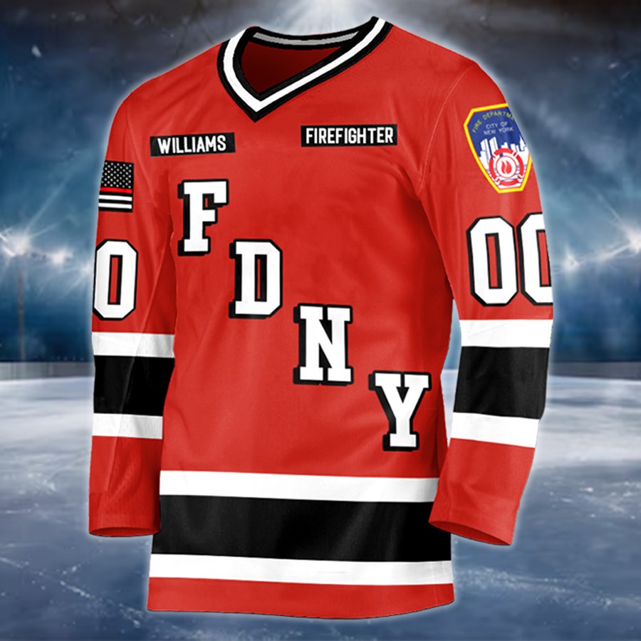 Premium Hockey Jersey For US Firefighter Custom Dept Name Number Thin Red Line Flag H2511 Trna