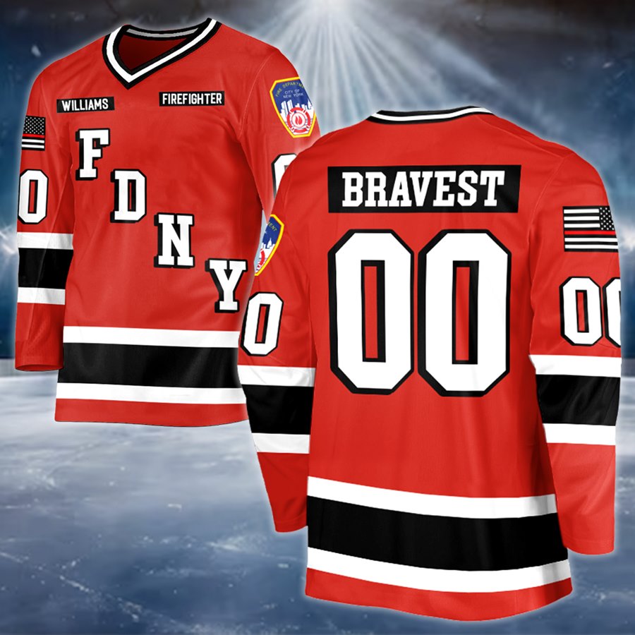 Premium Hockey Jersey For US Firefighter Custom Dept Name Number Thin Red Line Flag H2511 Trna
