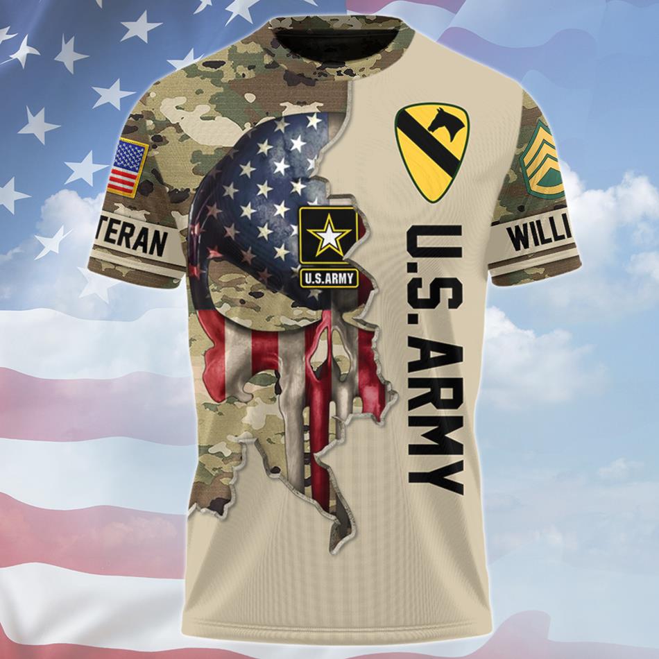 Custom Camouflage Skull  All Over Print Shirt Personalized Military Division Unit Rank Gift For Veteran H2511 Trna