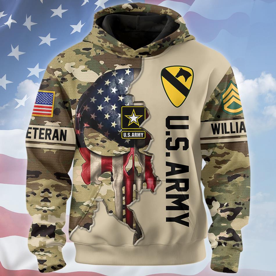 Custom Camouflage Skull  All Over Print Shirt Personalized Military Division Unit Rank Gift For Veteran H2511 Trna