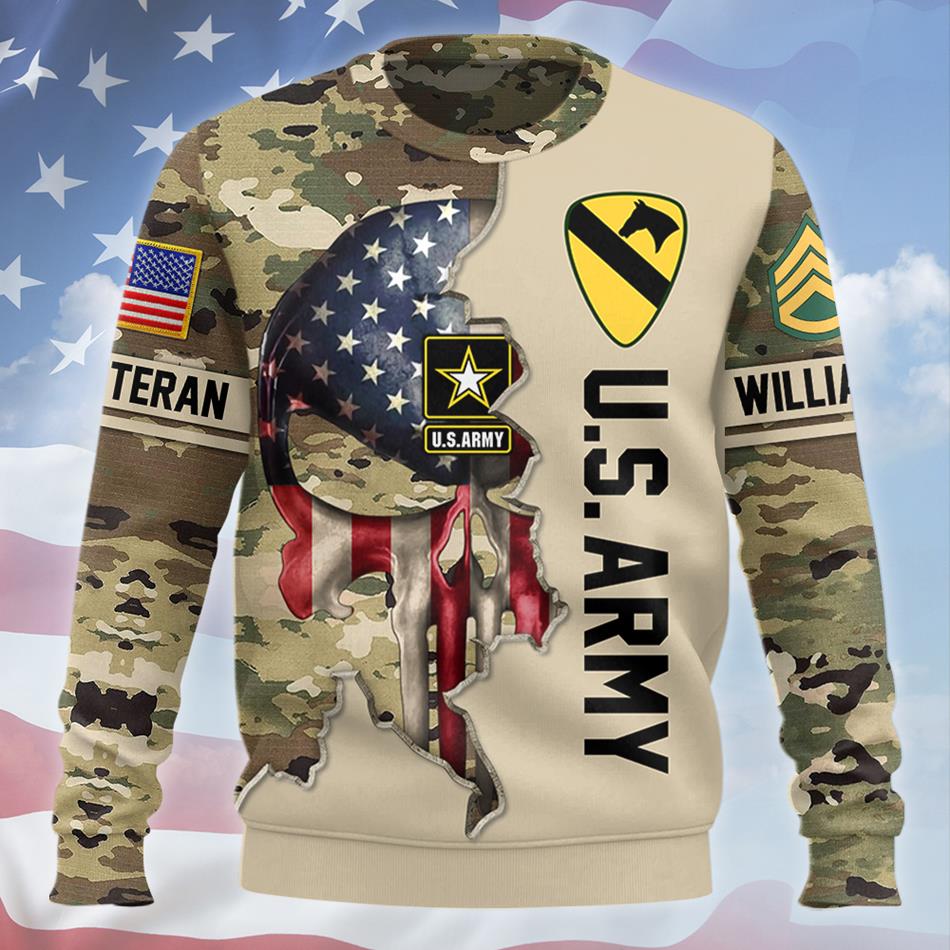 Custom Camouflage Skull  All Over Print Shirt Personalized Military Division Unit Rank Gift For Veteran H2511 Trna