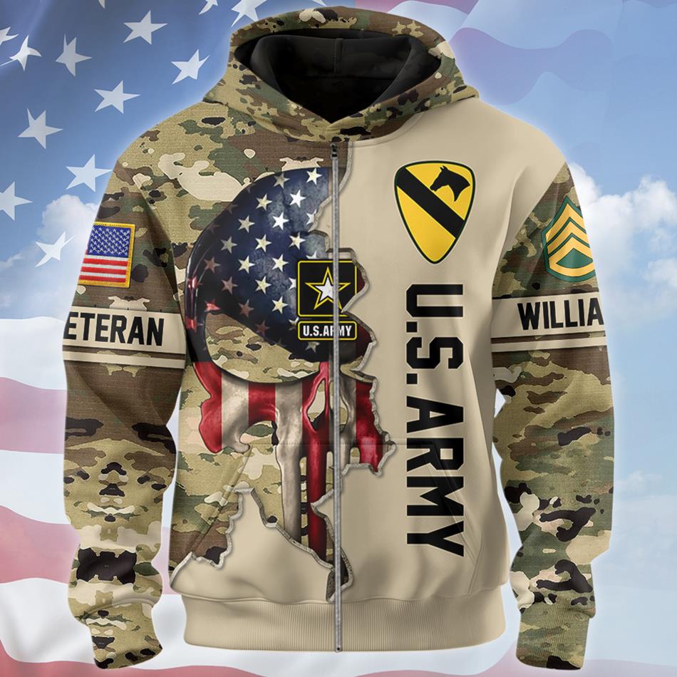 Custom Camouflage Skull  All Over Print Shirt Personalized Military Division Unit Rank Gift For Veteran H2511 Trna
