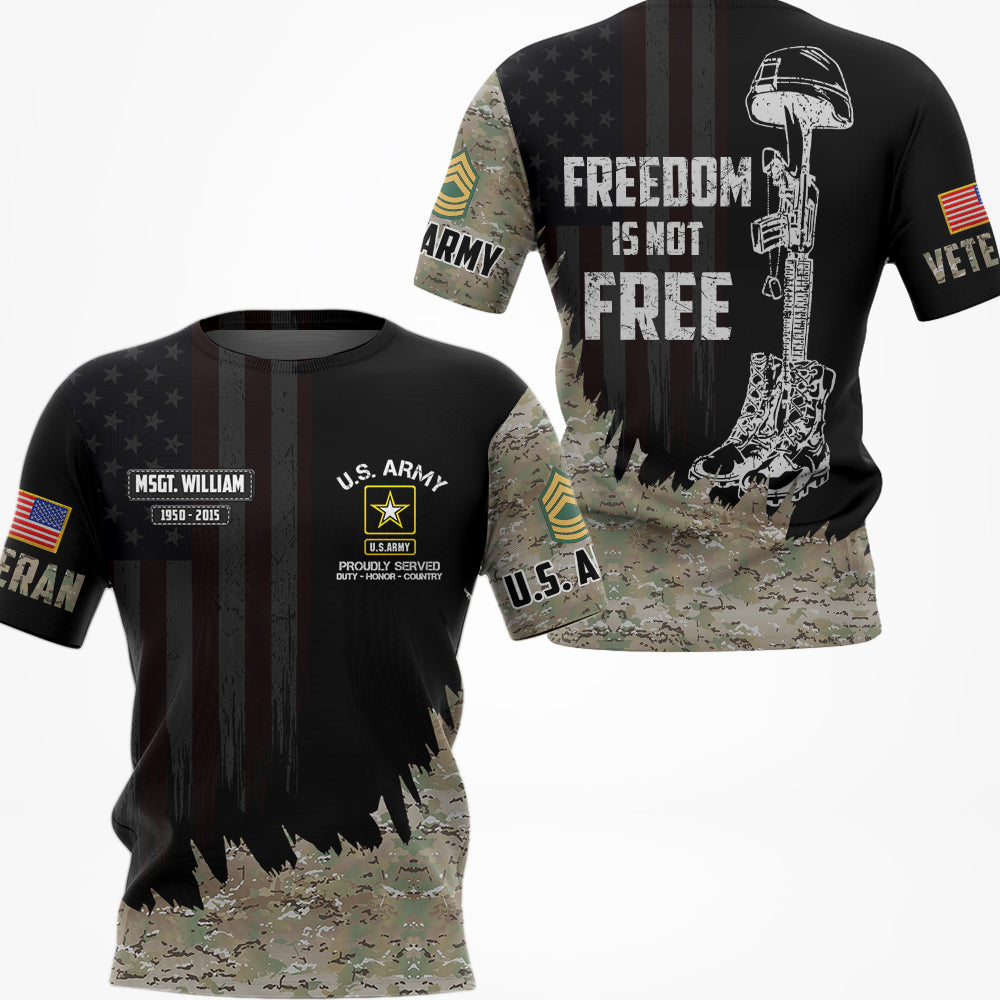US Veteran Custom All Branches Freedom Is Not Free Personalized All Over Print Shirt For Veteran H2511