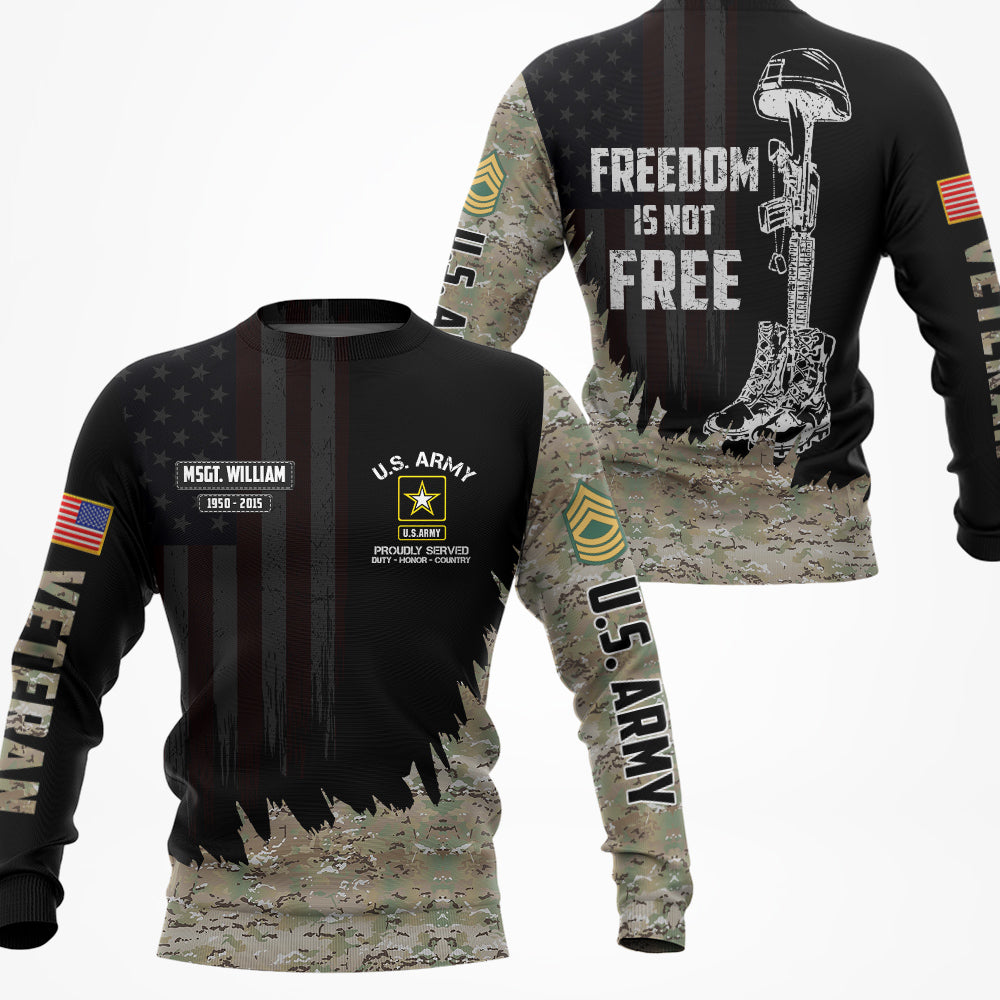 US Veteran Custom All Branches Freedom Is Not Free Personalized All Over Print Shirt For Veteran H2511