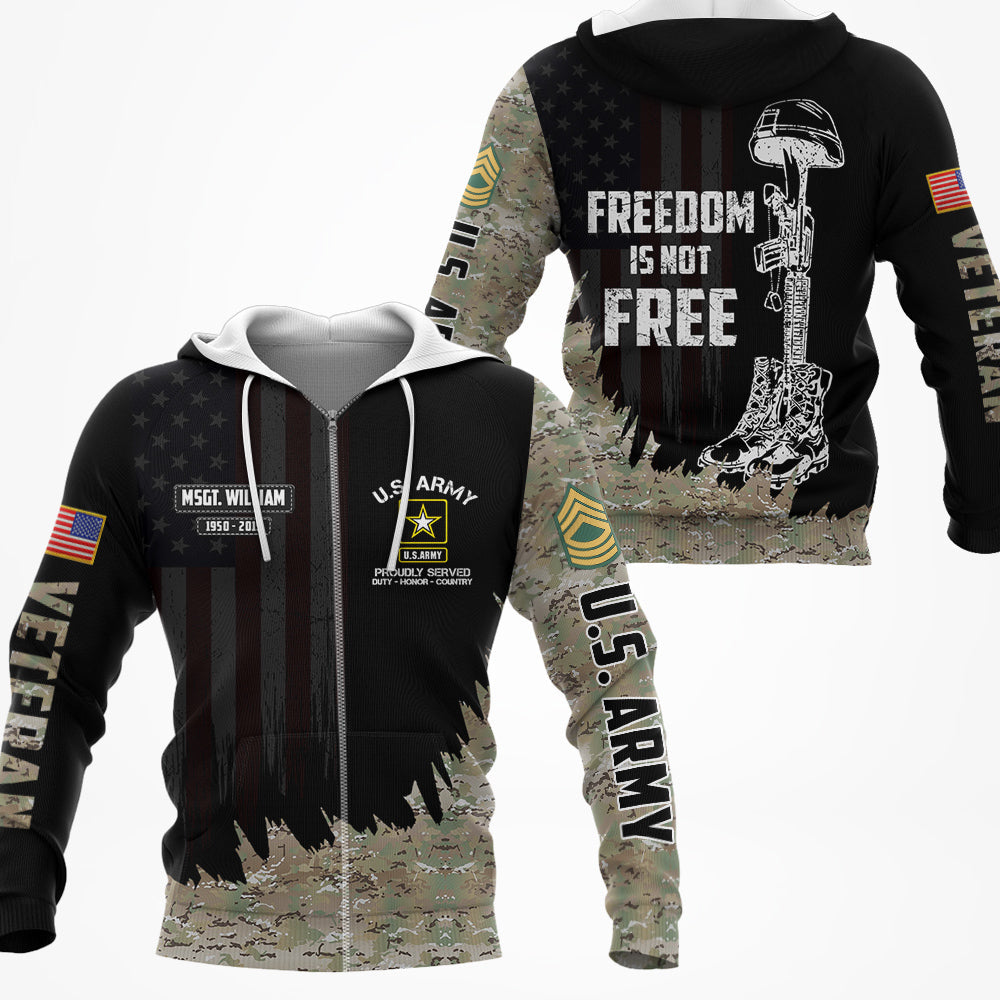 US Veteran Custom All Branches Freedom Is Not Free Personalized All Over Print Shirt For Veteran H2511