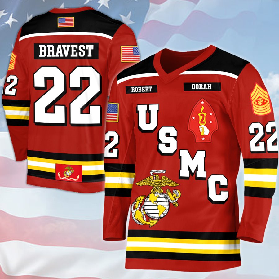 Custom All Branches US Military Hockey Jersey Rank Division Name For Military Retirement Veteran Dad Grandpa H2511 Trna