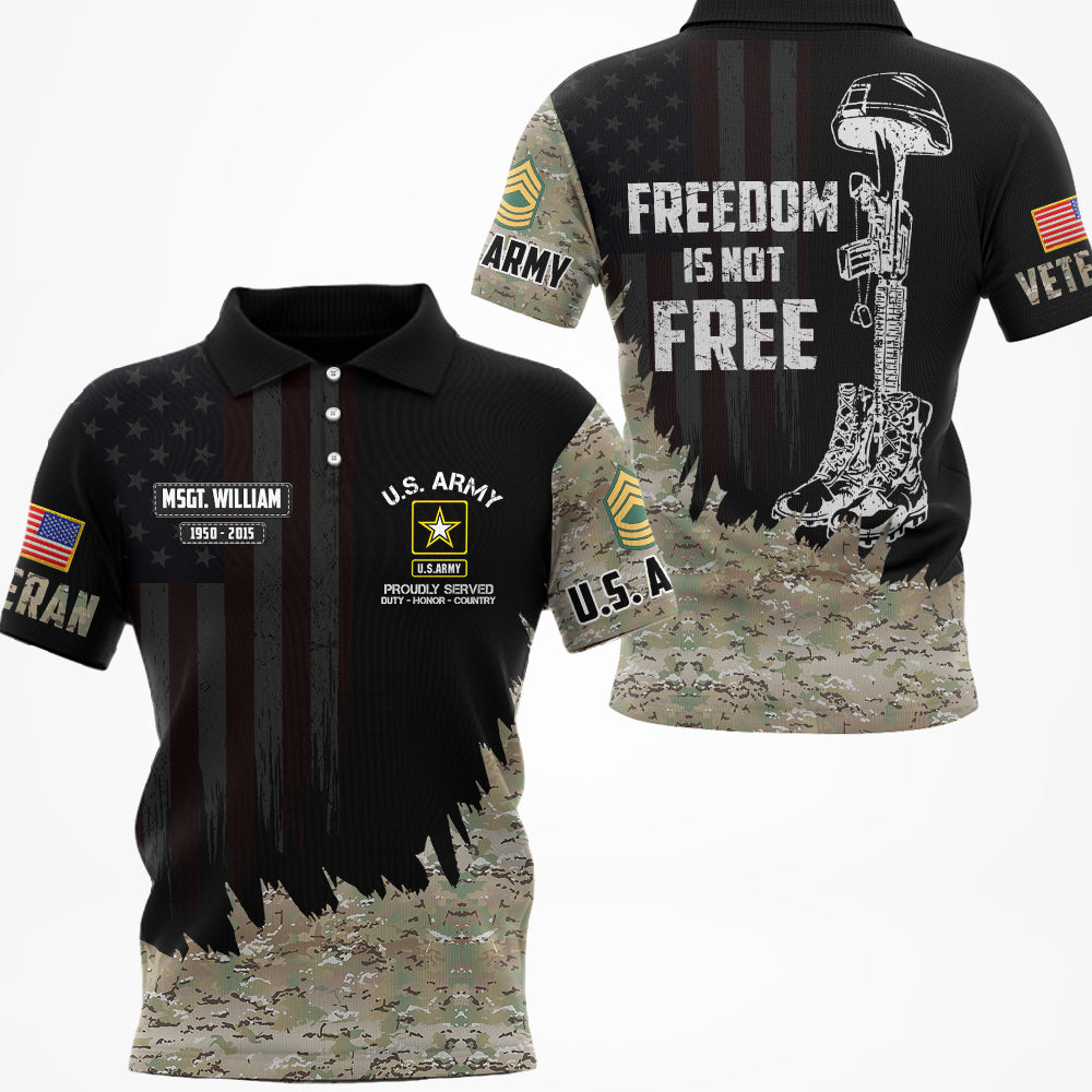 US Veteran Custom All Branches Freedom Is Not Free Personalized All Over Print Shirt For Veteran H2511