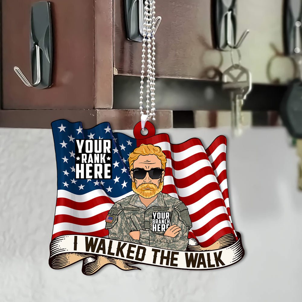 Custom Branch Rank I Walked The Walk Combat Boot With Dog Tags Flag Personalized Car Ornament Gift For Veteran H2511