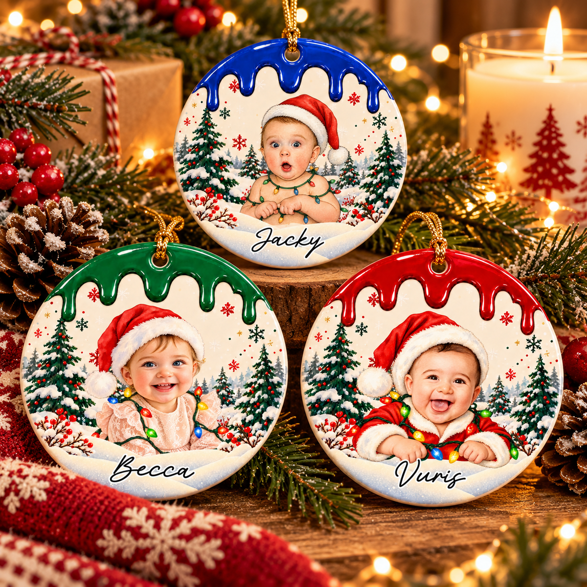 Custom Photo Christmas Portrait Gifts - Personalized Christmas Ornament - Little Hearts Full Of Joy T24