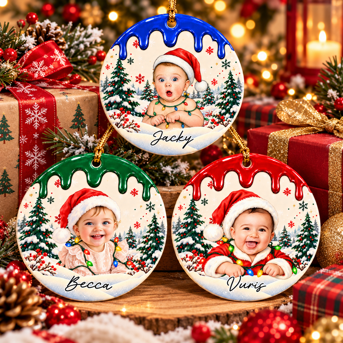 Custom Photo Christmas Portrait Gifts - Personalized Christmas Ornament - Little Hearts Full Of Joy T24