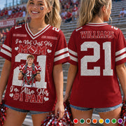 Personalized I'm Not Just His Mom I'm Also His #1 Fan Custom Photo Football Jersey Shirt For Football Mom Dad Family Gameday Jersey H2511 Trna
