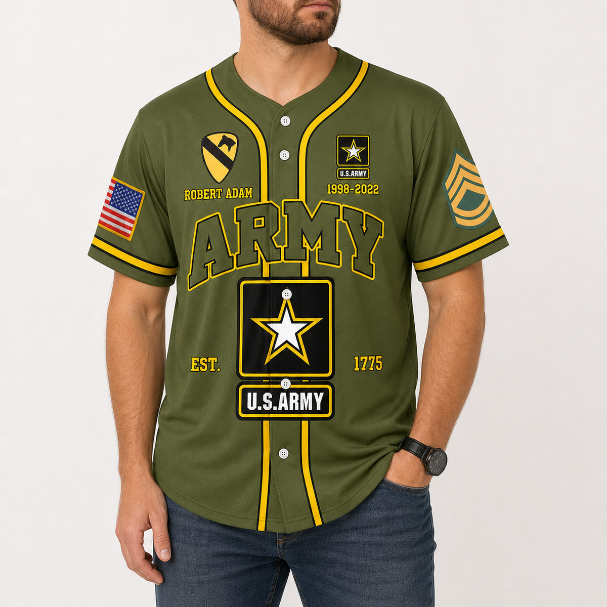 US Military Baseball Jersey Custom All Branches Rank Division Name For Military Retirement Veteran Dad Grandpa H2511