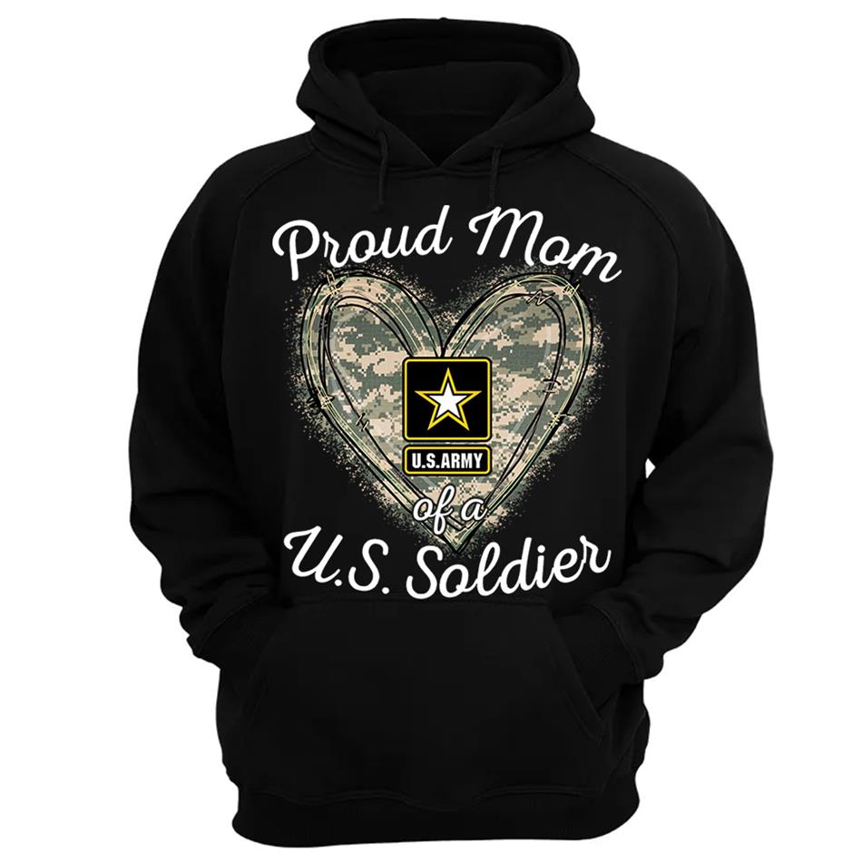 Proud Mom Of A U.S. Soldier Camo Heart Custom Shirt For Military Mom Grandma Sister... Family H2511 Trna