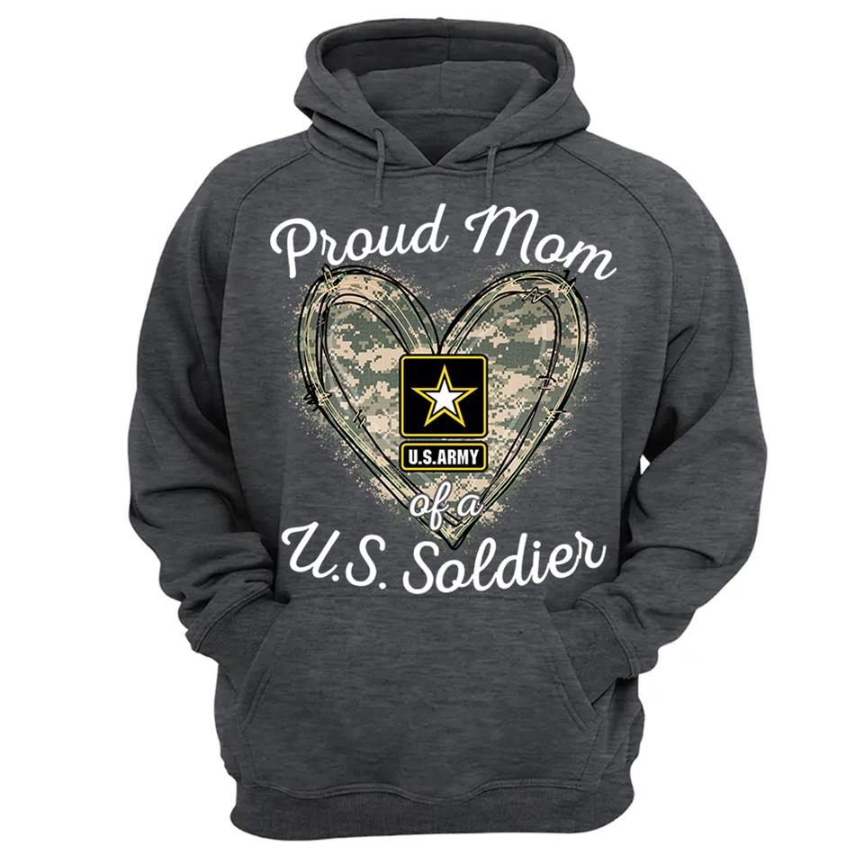 Proud Mom Of A U.S. Soldier Camo Heart Custom Shirt For Military Mom Grandma Sister... Family H2511 Trna