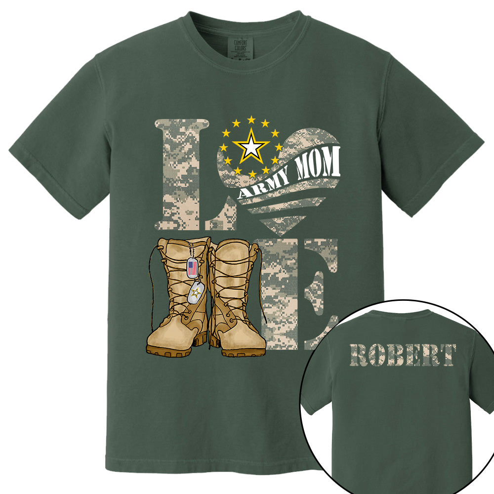 Love Army Mom Combat Boots Custom Shirt For Proud Mom Grandma Sister Military Family Shirt H2511 Trna