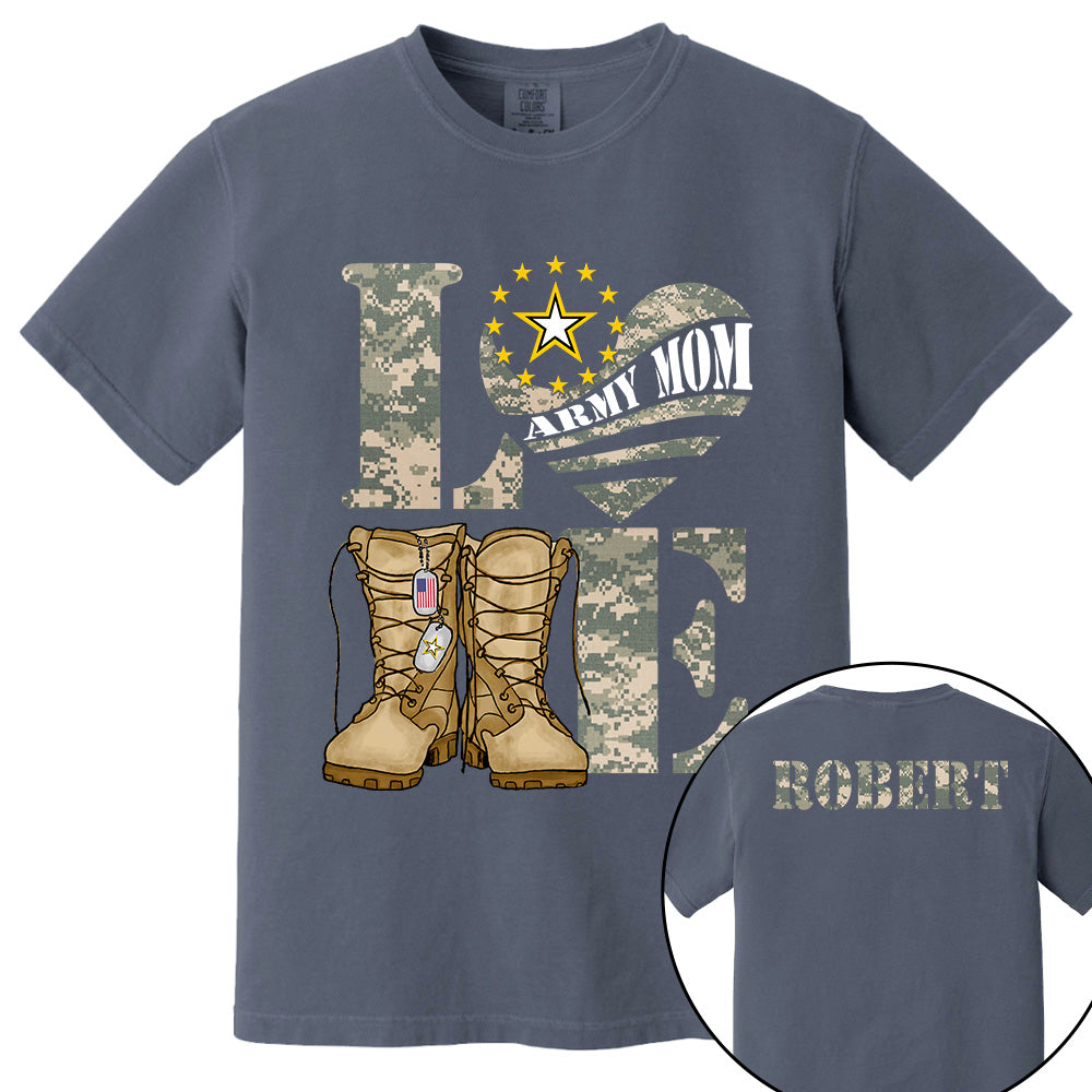 Love Army Mom Combat Boots Custom Shirt For Proud Mom Grandma Sister Military Family Shirt H2511 Trna
