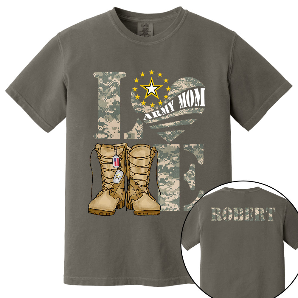 Love Army Mom Combat Boots Custom Shirt For Proud Mom Grandma Sister Military Family Shirt H2511 Trna