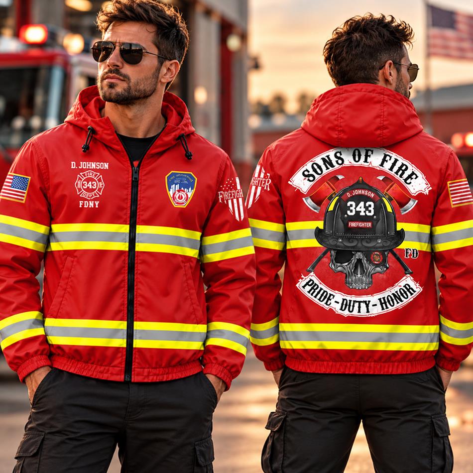 Custom US Firefighter Sons Of Fire Pride Duty Honor Windbreaker Jacket H2511 Trna