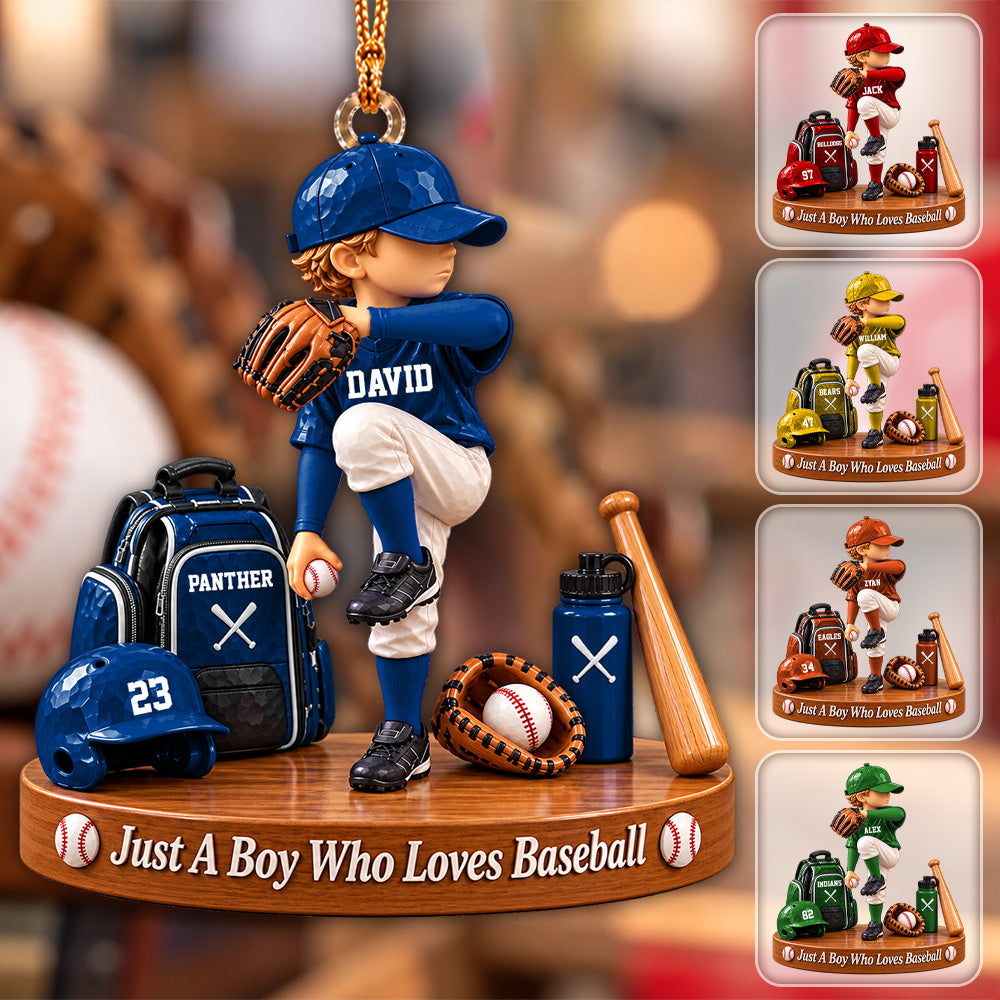 Just A Boy Who Loves Baseball, Personalized Baseball Ornament, Custom Player Name Gift, Gift For Baseball Players Na02 Pt99