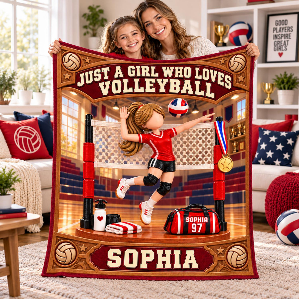 Personalized Volleyball Player Christmas Blanket, Custom Name, Number & Uniform Colors, Just a Girl Who Loves Volleyball Gift C2408 Hv01 DH09