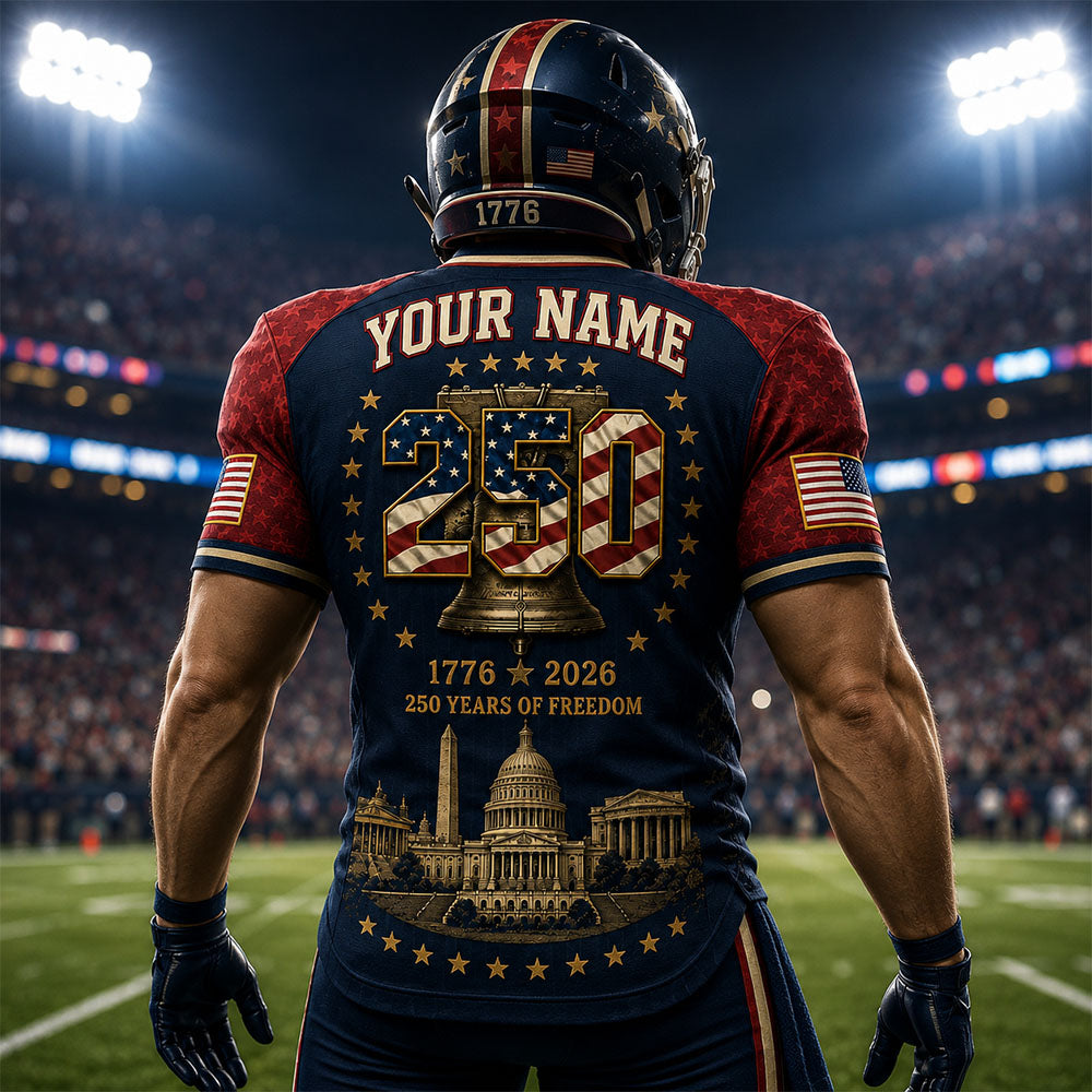 Personalized America 250 Football Jersey, Custom Name Number USA 1776 2026 Jersey, Patriotic Liberty Bell Shirt, 4th of July Gift Pt99
