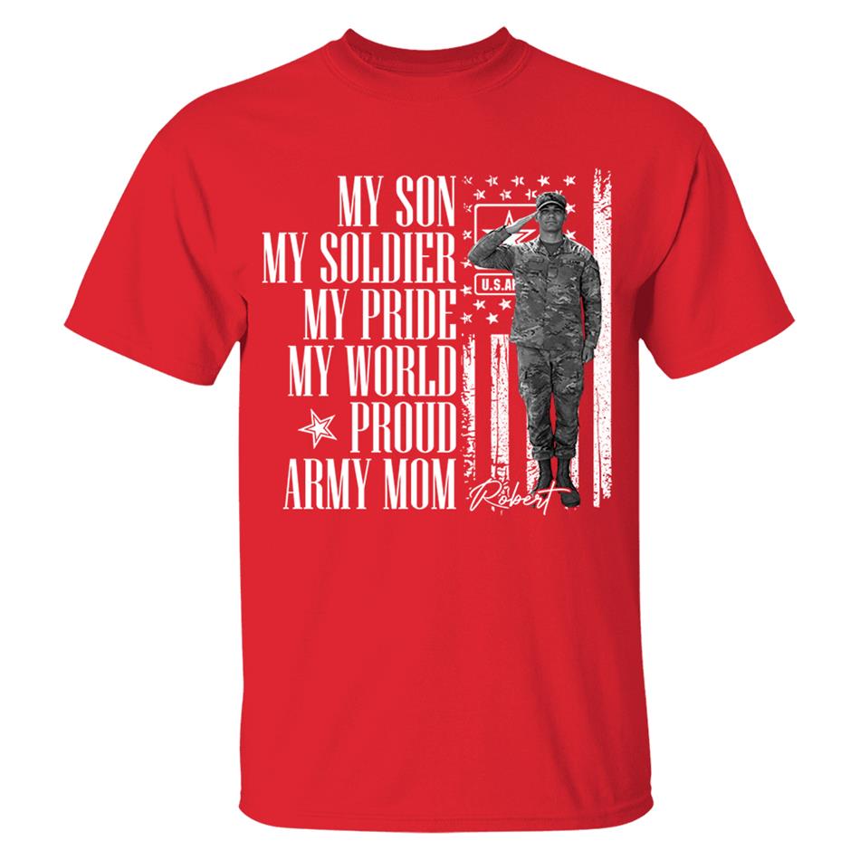 He Is Not Just A Soldier He Is My Son Grunge Flag Retro Vintage Photo - Personalized Shirt Custom Graduate Picture Shirt Military Family Matching Shirt H2511 Trna
