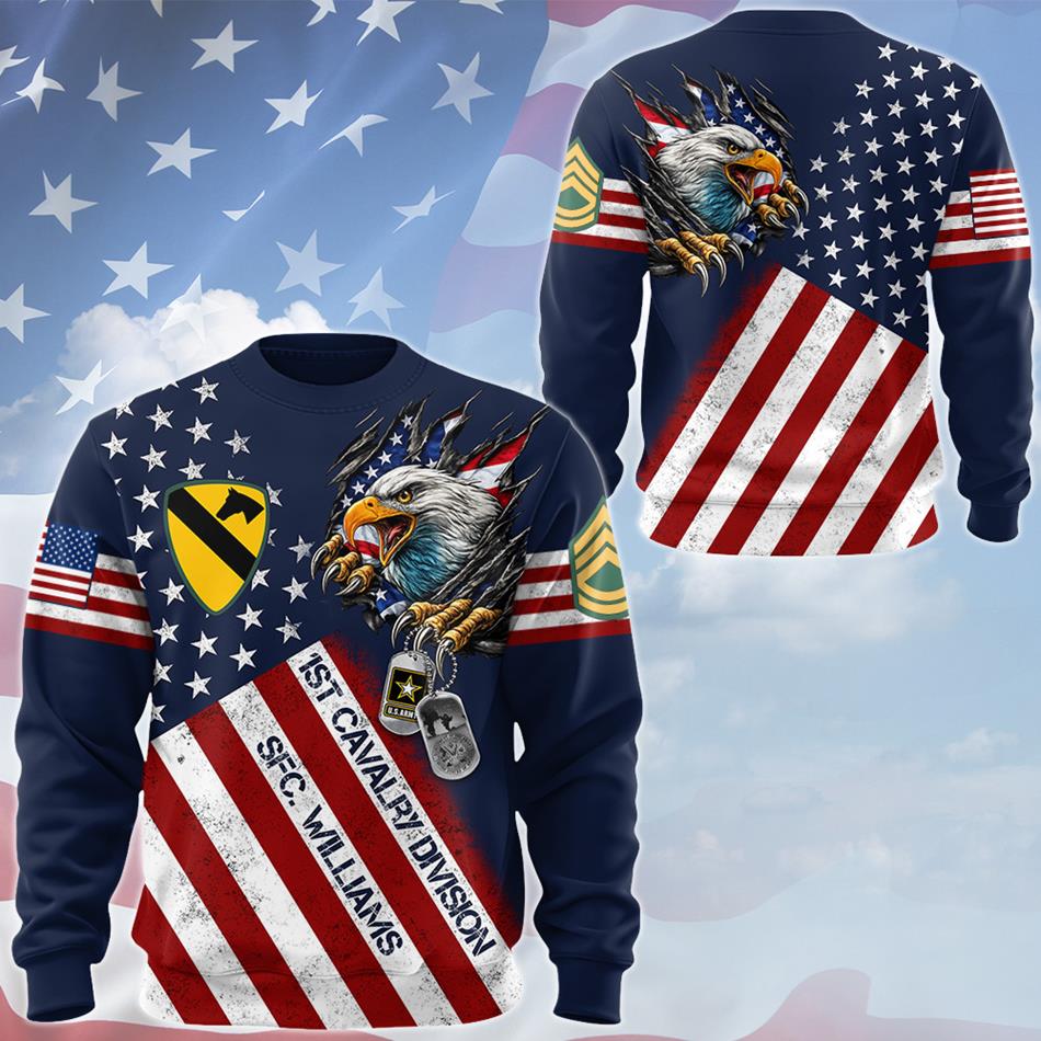Bald Eagle Ripped Flag All Over Print Shirt Custom Division Rank Shirt Hoodie For Soldier Veteran Patriot Shirt H2511 Trna