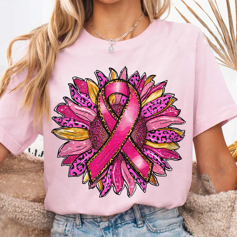Breast Cancer Awareness Pink Leopard Sunflower Ribbon Shirt H2511 Trna