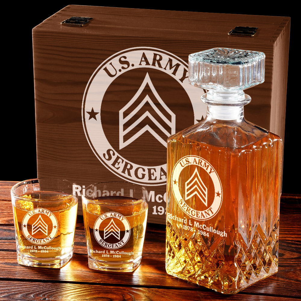 US Military Build Your Glass Personalized Whiskey Decanter Set For Veteran Military Retired Gift H2511