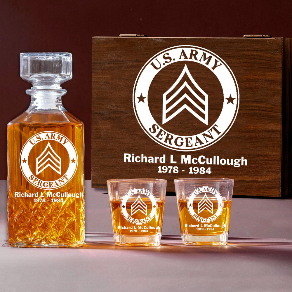 US Military Build Your Glass Personalized Whiskey Decanter Set For Veteran Military Retired Gift H2511