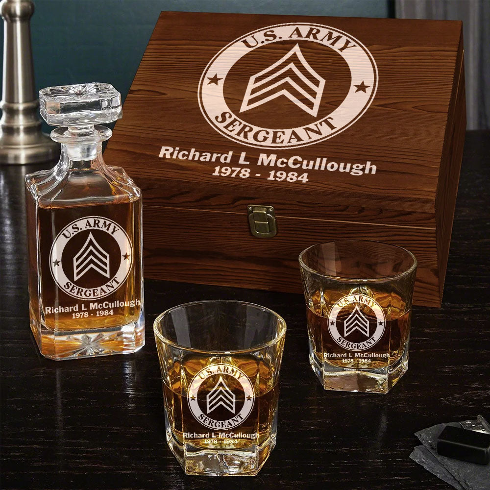 US Military Build Your Glass Personalized Whiskey Decanter Set For Veteran Military Retired Gift H2511