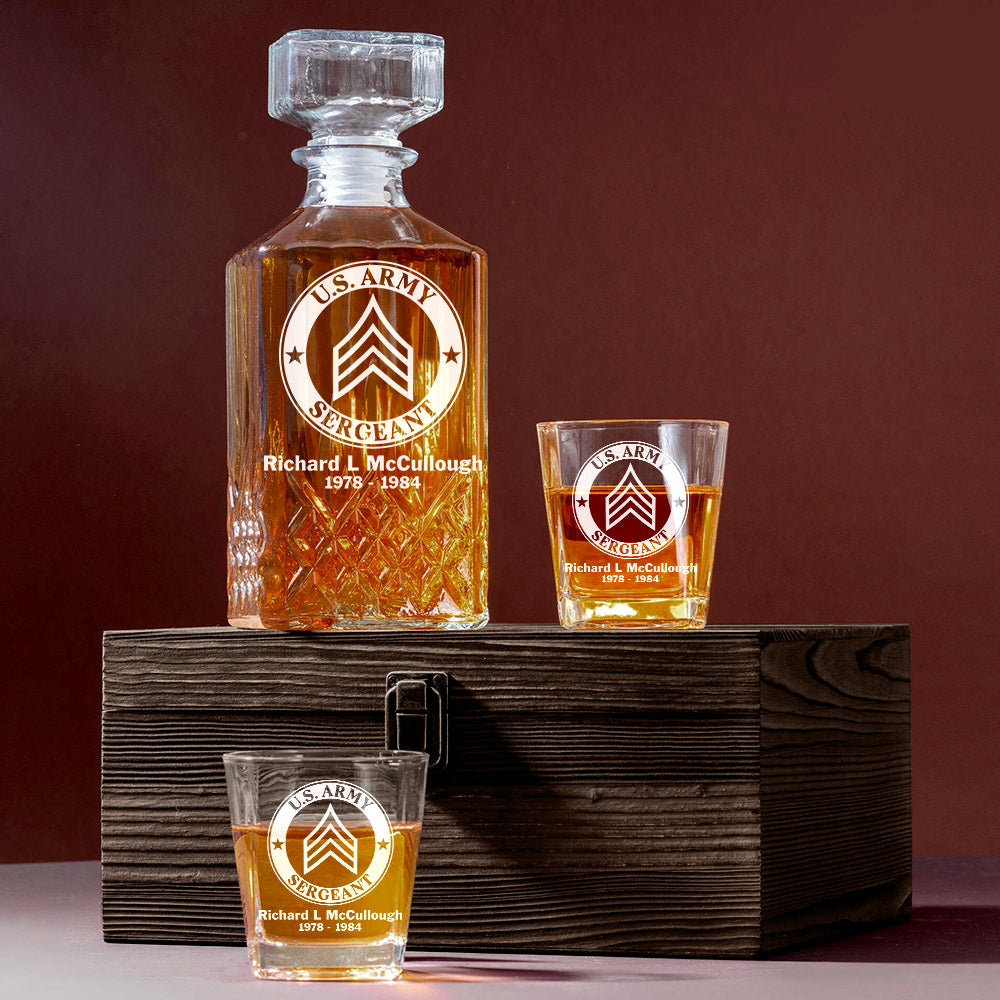 US Military Build Your Glass Personalized Whiskey Decanter Set For Veteran Military Retired Gift H2511