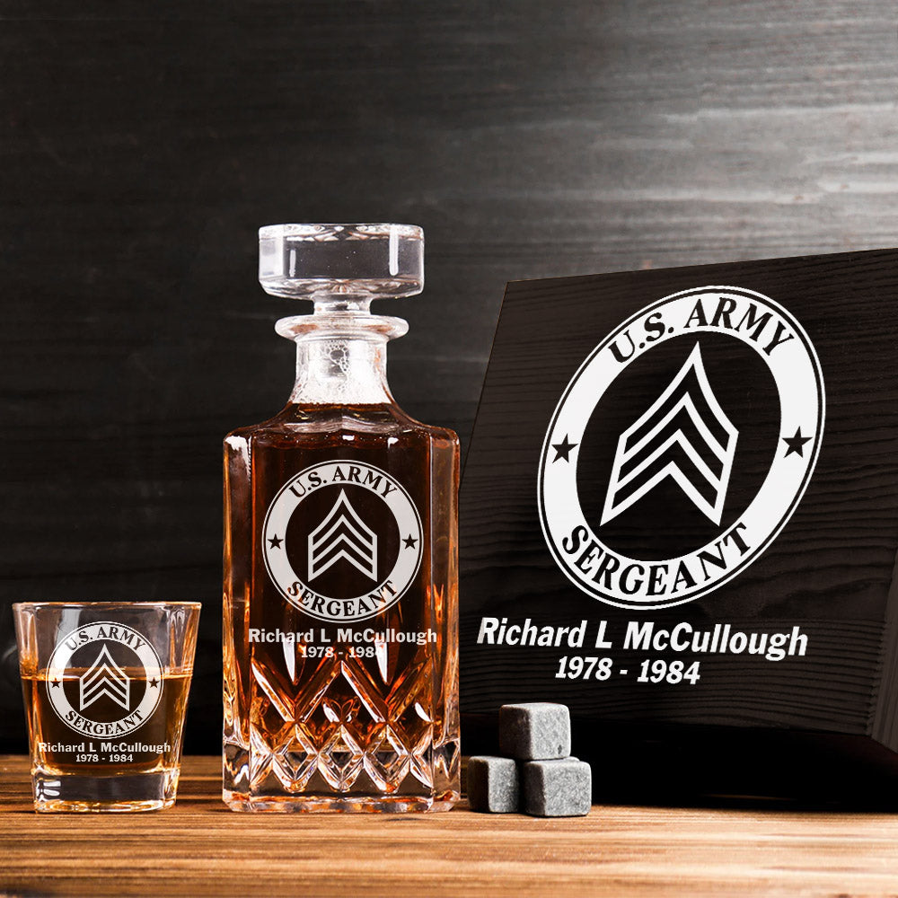 US Military Build Your Glass Personalized Whiskey Decanter Set For Veteran Military Retired Gift H2511