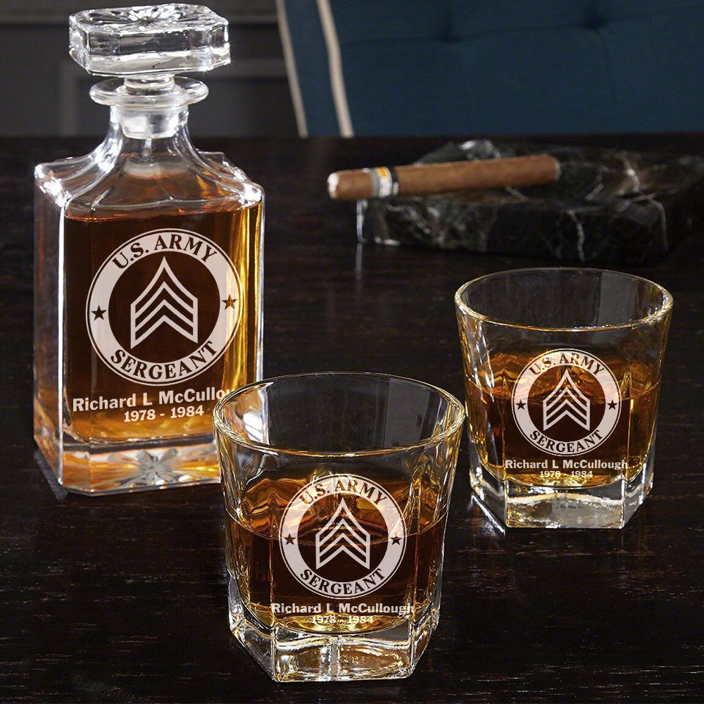 US Military Build Your Glass Personalized Whiskey Decanter Set For Veteran Military Retired Gift H2511