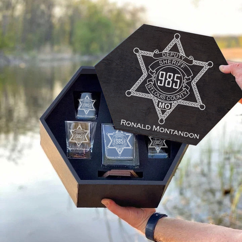 Deputy Sheriff Badge Hexagon Decanter Set Full Gift For Deputy Sheriff Law Enforcement H2511