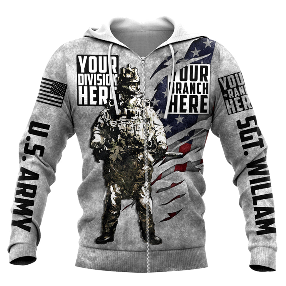 Custom Branch Division Rank Veteran Vintage America Flag Personalized All Over Print Shirt Hoodie For Veteran H2511