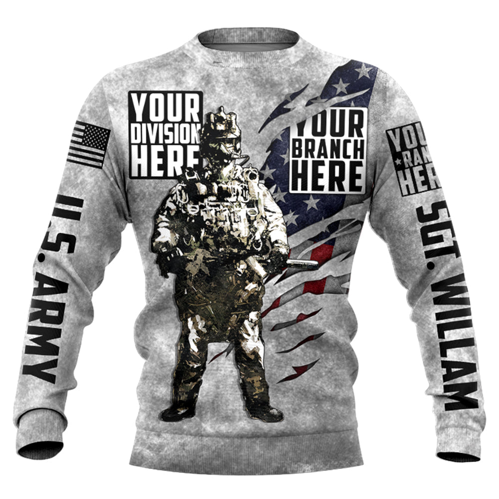 Custom Branch Division Rank Veteran Vintage America Flag Personalized All Over Print Shirt Hoodie For Veteran H2511