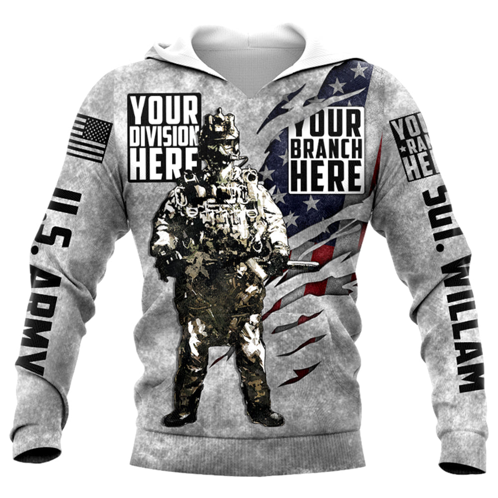 Custom Branch Division Rank Veteran Vintage America Flag Personalized All Over Print Shirt Hoodie For Veteran H2511