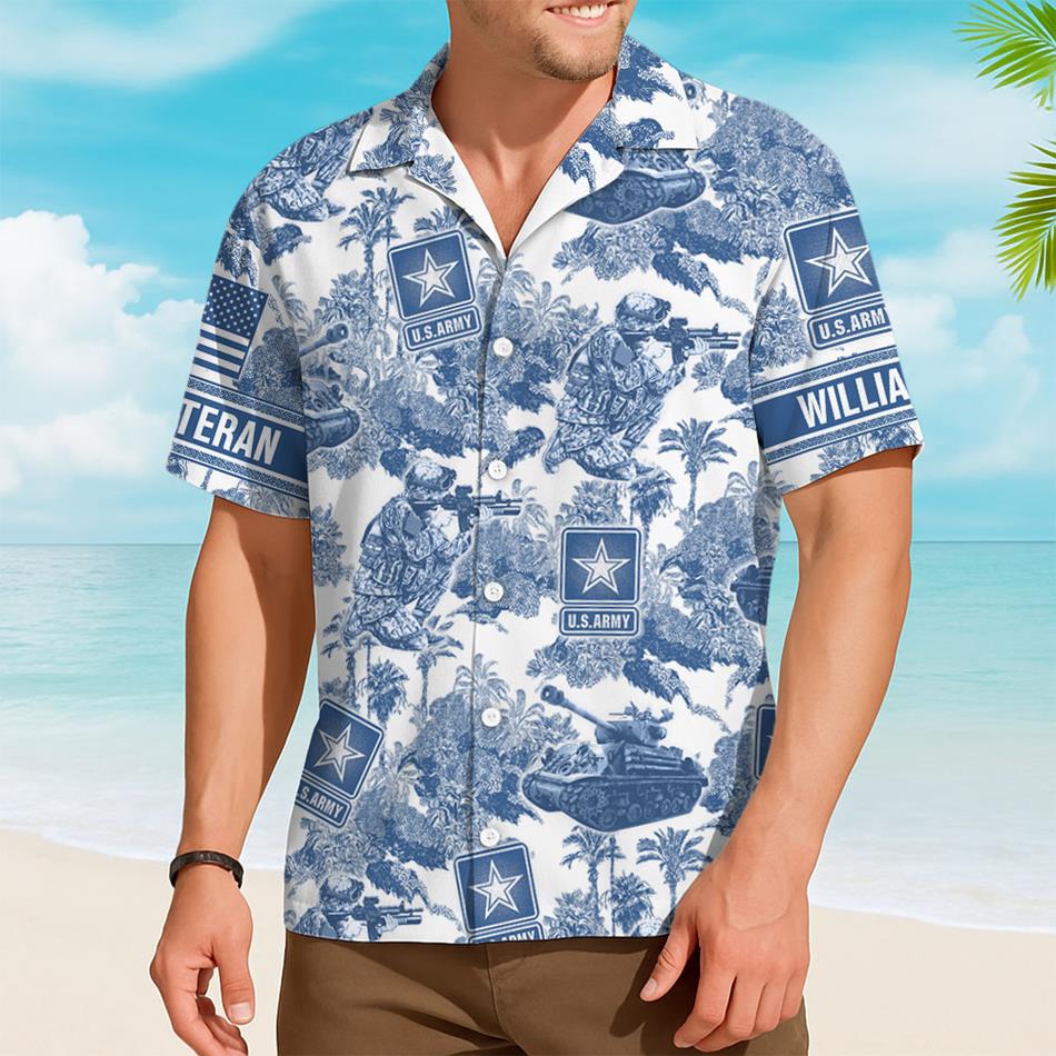 Personalized Hawaiian Shirt Jungle Tropical Palms Gift For Veteran Summer 2025 Shirt Custom All Military Branches Logo H2511 Trna