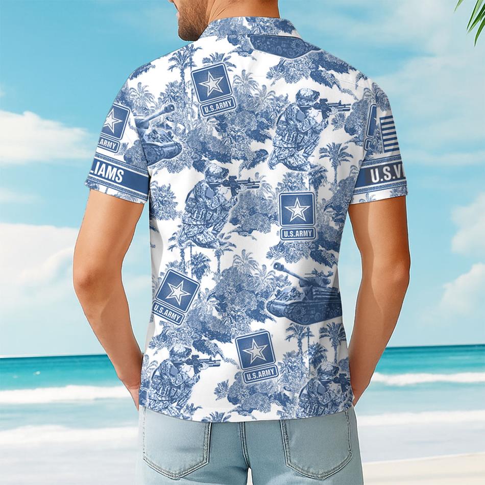 Personalized Hawaiian Shirt Jungle Tropical Palms Gift For Veteran Summer 2025 Shirt Custom All Military Branches Logo H2511 Trna