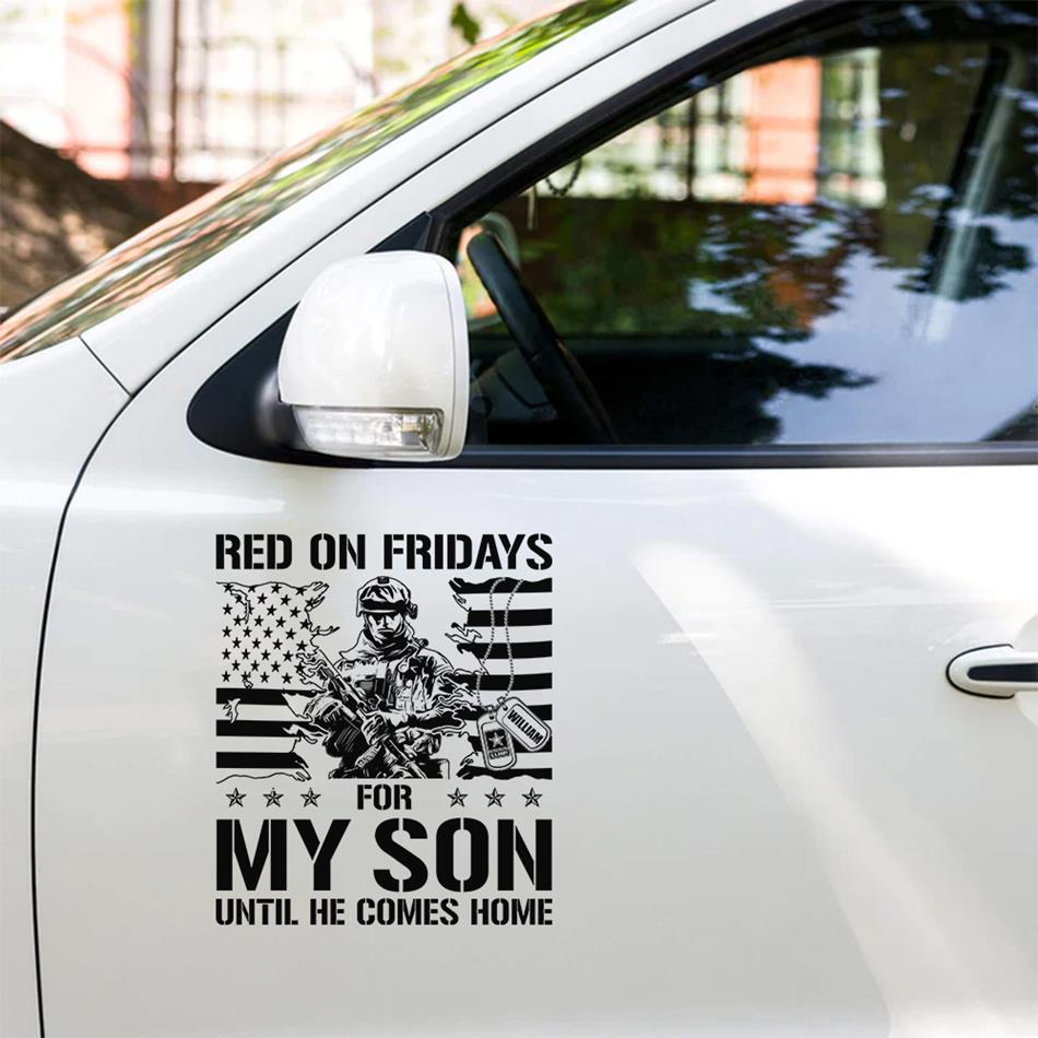 Red On Fridays For My Son Until He Comes Home Custom Car Decal Gift For Proud Army Mom Dad All Family Members Vehicle Decal H2511 Trna