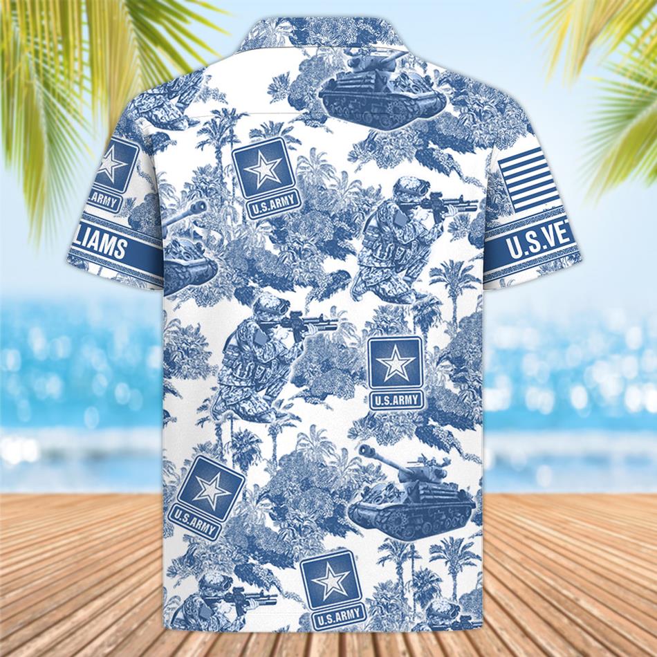 Personalized Hawaiian Shirt Jungle Tropical Palms Gift For Veteran Summer 2025 Shirt Custom All Military Branches Logo H2511 Trna