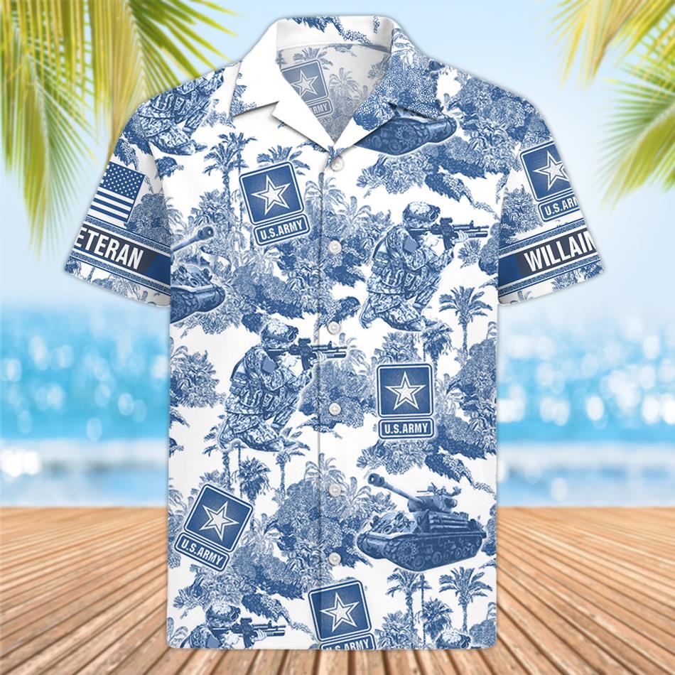 Personalized Hawaiian Shirt Jungle Tropical Palms Gift For Veteran Summer 2025 Shirt Custom All Military Branches Logo H2511 Trna
