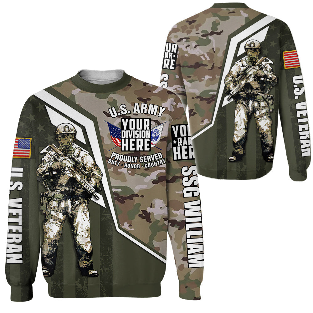 Custom Division Rank Personalized All Over Print Shirt Hoodie For Veteran H2511