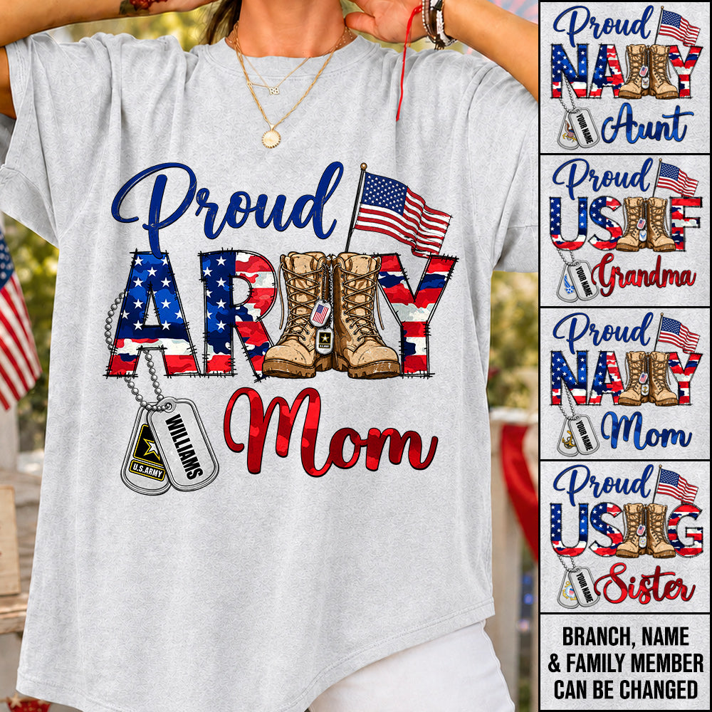 Proud Army Mom Patriot USA Camouflage 4th July Shirt Custom Shirt For Mom Dad Sister All Family Member H2511 Trna