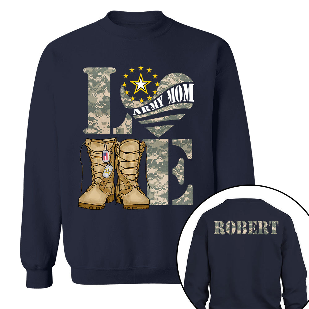 Love Army Mom Combat Boots Custom Shirt For Proud Mom Grandma Sister Military Family Shirt H2511 Trna