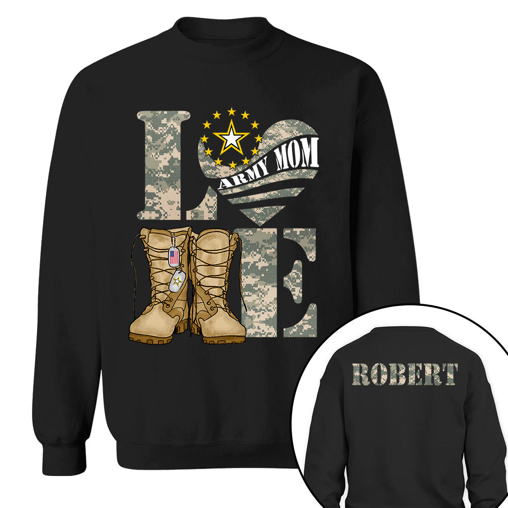 Love Army Mom Combat Boots Custom Shirt For Proud Mom Grandma Sister Military Family Shirt H2511 Trna