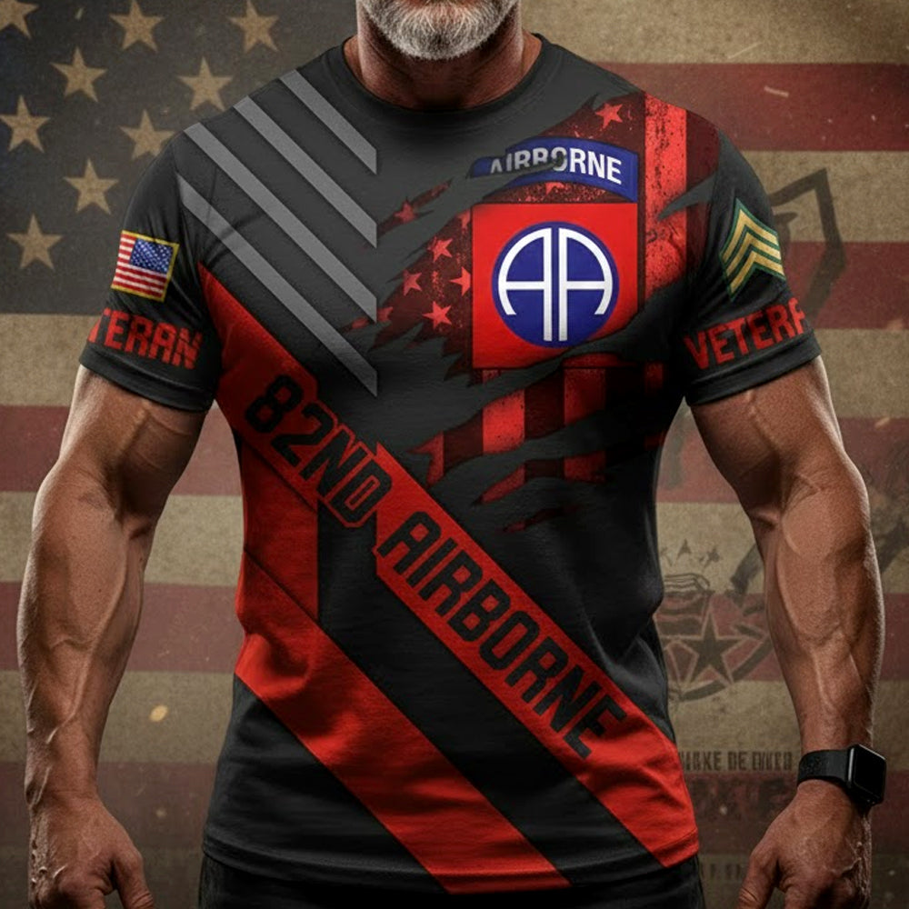 Custom 3D All Over Prints T-Shirt, Personalized Name And Military Division Logo For Veteran H2511